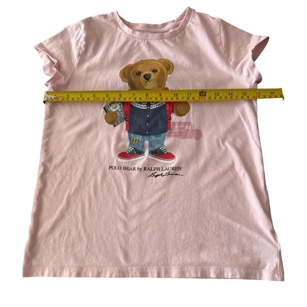 Ralph Lauren Light Pink Kids Tee with Bear Graphic